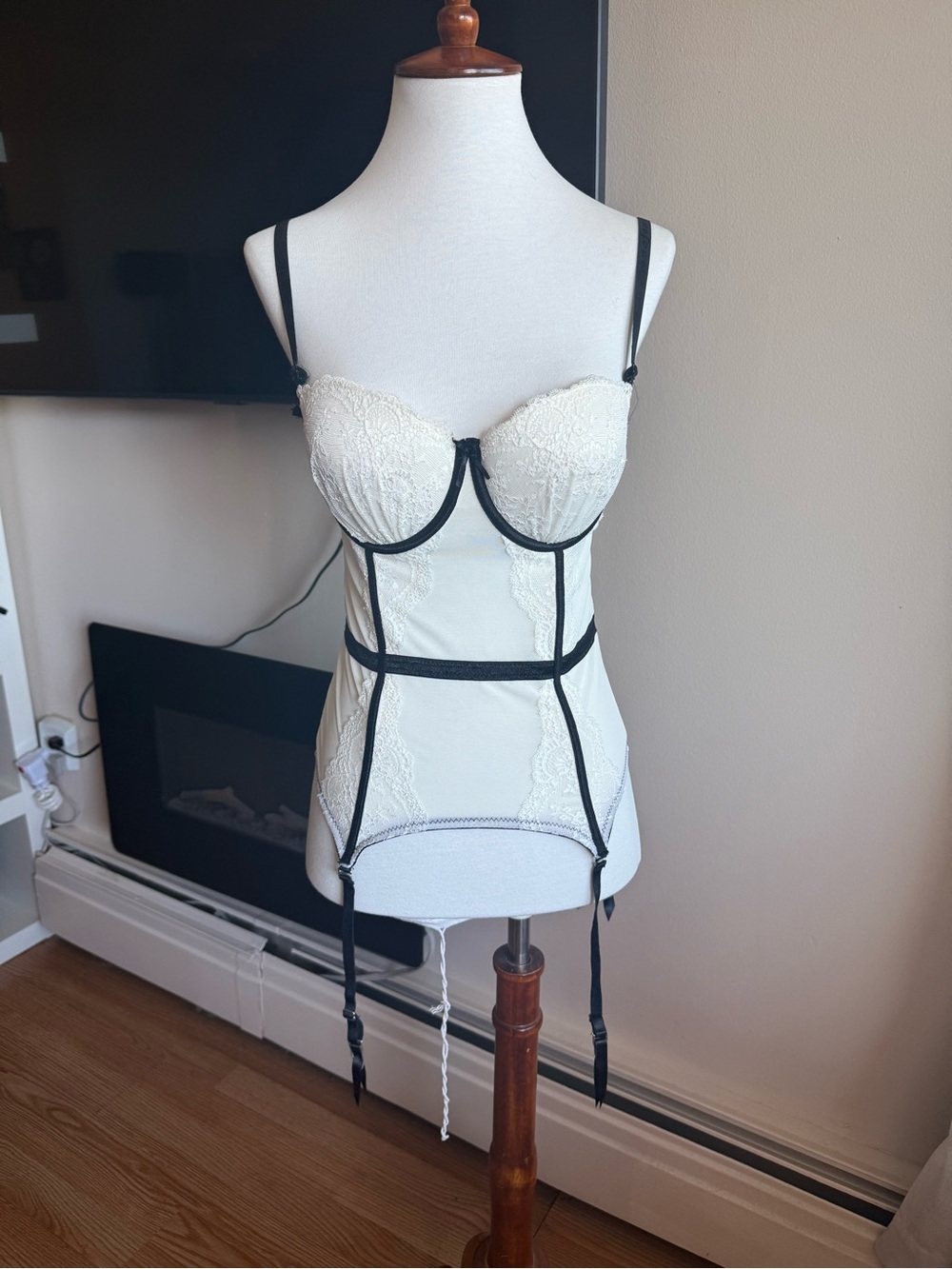 sophie b. Ivory Lace Bustier with Black Trim